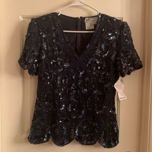 Navy Blue Sequin embellished top